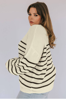 Cream plus size sweater with thin black stripe