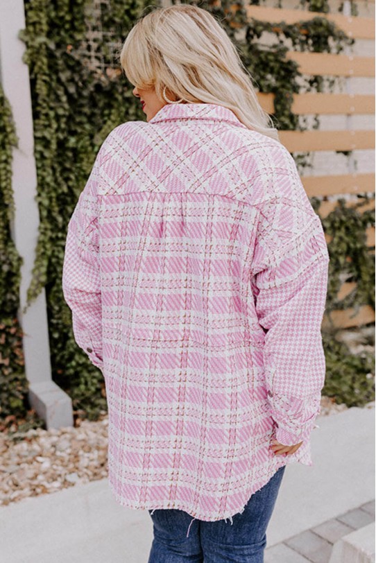 Transitional plus size coat in pink check
