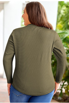 Ribbed plus size blouse with modern neckline in khaki