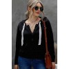 Black knitted plus size cardigan with hood and lace ties