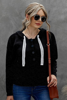 Black knitted plus size cardigan with hood and lace ties