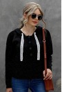 Black knitted plus size cardigan with hood and lace ties