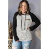 Black and white striped plus size sweatshirt with contrasting black sleeves