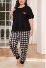 Макси пижама - домашен комплект каре със сърце