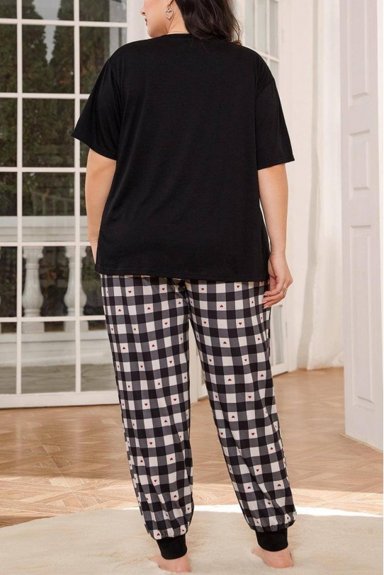 Макси пижама - домашен комплект каре със сърце