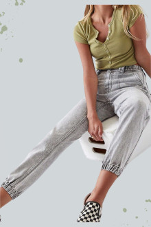 Ash gray plus size jeans with elasticated waist and legs