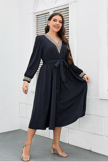 V-neck plus size midi dress with embroidery