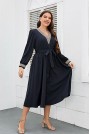 V-neck plus size midi dress with embroidery