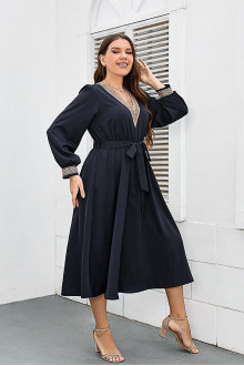 V-neck plus size midi dress with embroidery