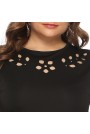Black plus size dress with short sleeves and laser cut petals