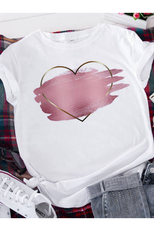 Бяла макси тениска с розово сърце