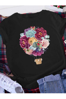 Black plus size t-shirt with a colorful floral print