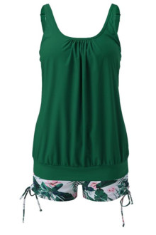 Green beach plus size swimsuit with floral shorts