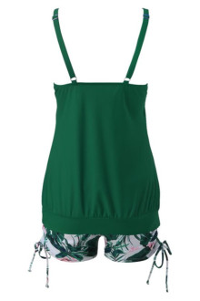 Green beach plus size swimsuit with floral shorts