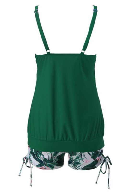 Green beach plus size swimsuit with floral shorts