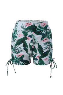 Green beach plus size swimsuit with floral shorts