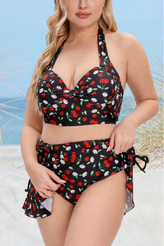 Retro-style maxi half-skirted bikini bottoms