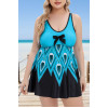 Blue and Black Two Piece Dress Type plus size Tankini