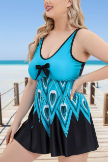 Blue and Black Two Piece Dress Type plus size Tankini