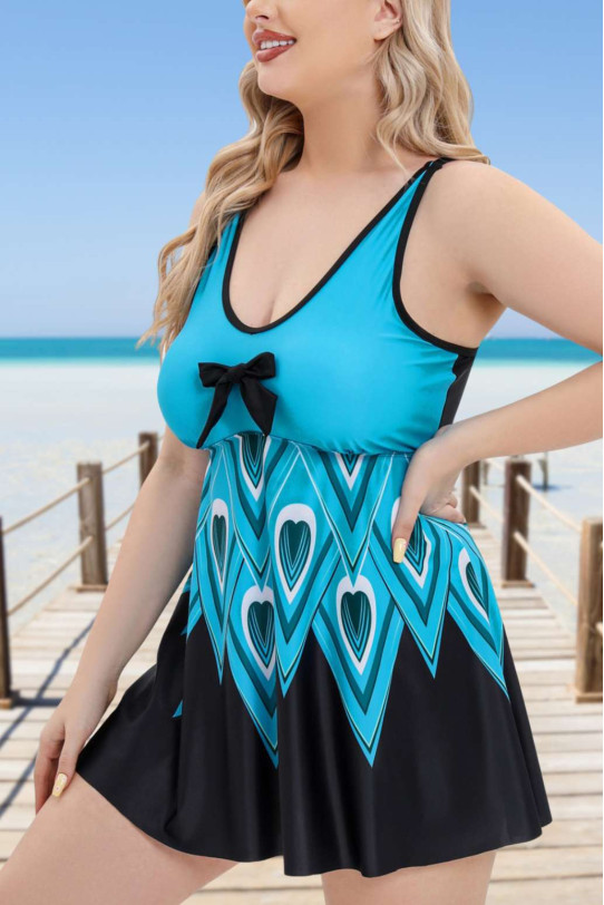 Blue and Black Two Piece Dress Type plus size Tankini