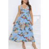 Summer plus size dress in light blue color with cream flowers