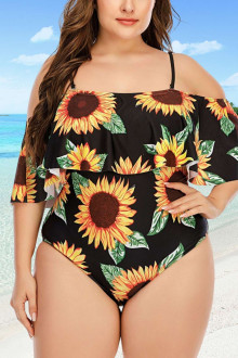 Sunflower caribbean style one piece plus size swimsuit