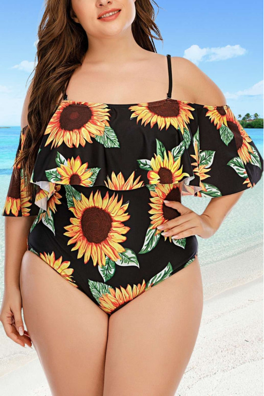 Sunflower caribbean style one piece plus size swimsuit