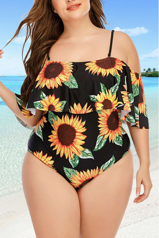 Sunflower caribbean style one piece plus size swimsuit