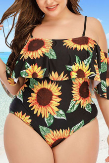 Sunflower caribbean style one piece plus size swimsuit