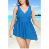 Shapewear blue plus size tankini with asymmetric length