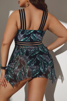 Sophisticated two-piece plus size tankini beach dress with halter neckline