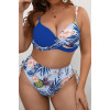 Twisted neckline plus size bikini bottoms in blue tropical print