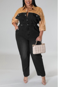 Plus size denim jumpsuit black and beige