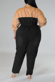 Plus size denim jumpsuit black and beige