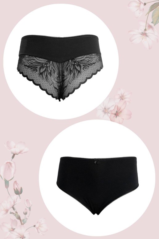 High-waisted Brazilian cotton with lace in black
