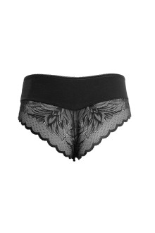 High-waisted Brazilian cotton with lace in black