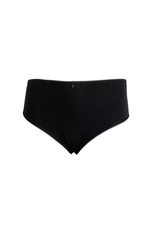 High-waisted Brazilian cotton with lace in black