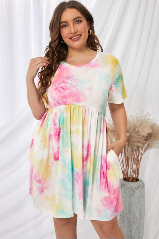 Plus size summer dress in white with a print in fresh colors