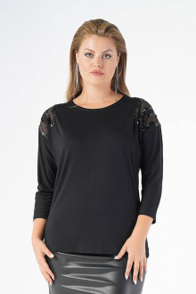 Luxurious black plus size blouse with sequins on the shoulders