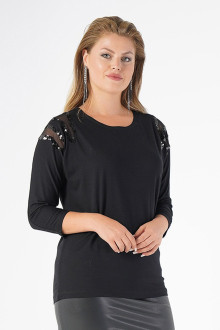 Luxurious black plus size blouse with sequins on the shoulders