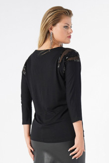 Luxurious black plus size blouse with sequins on the shoulders