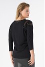 Луксозна черна макси блуза с пайети на раменете