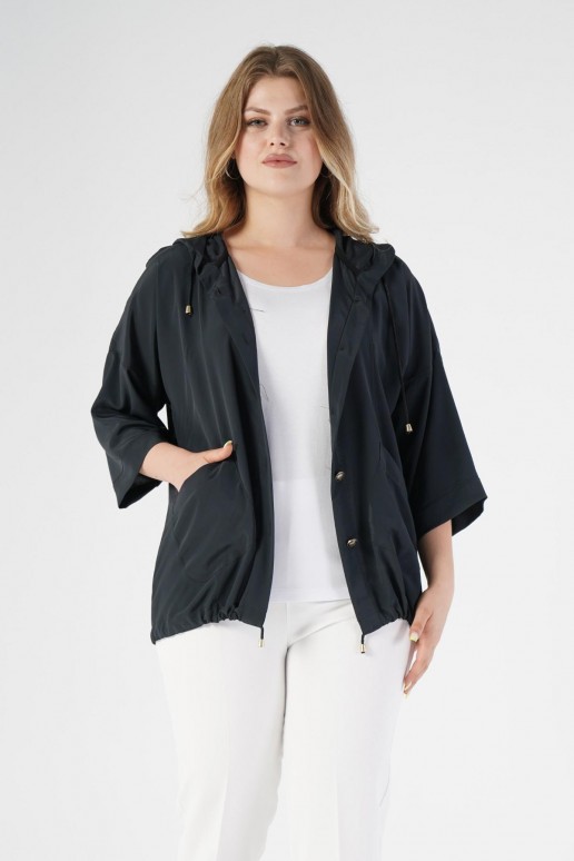 Clean luxury plus size jacket with short sleeves in navy blue
