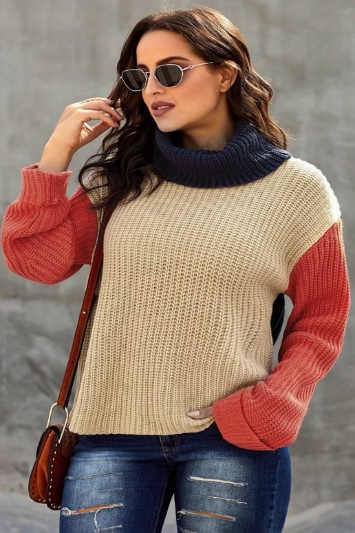 Modern plus size sweater with high collar