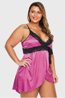 Satin sexy plus size babydoll nightgown - pink