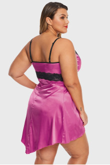 Satin sexy plus size babydoll nightgown - pink