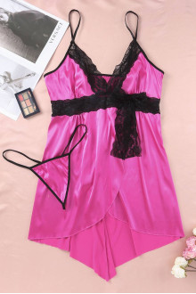 Satin sexy plus size babydoll nightgown - pink