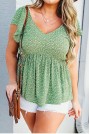 Green summer maxi blouse with small flowers