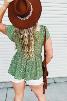 Green summer maxi blouse with small flowers