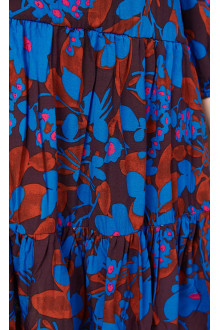 Loose plus size dress in blue-brown floral print